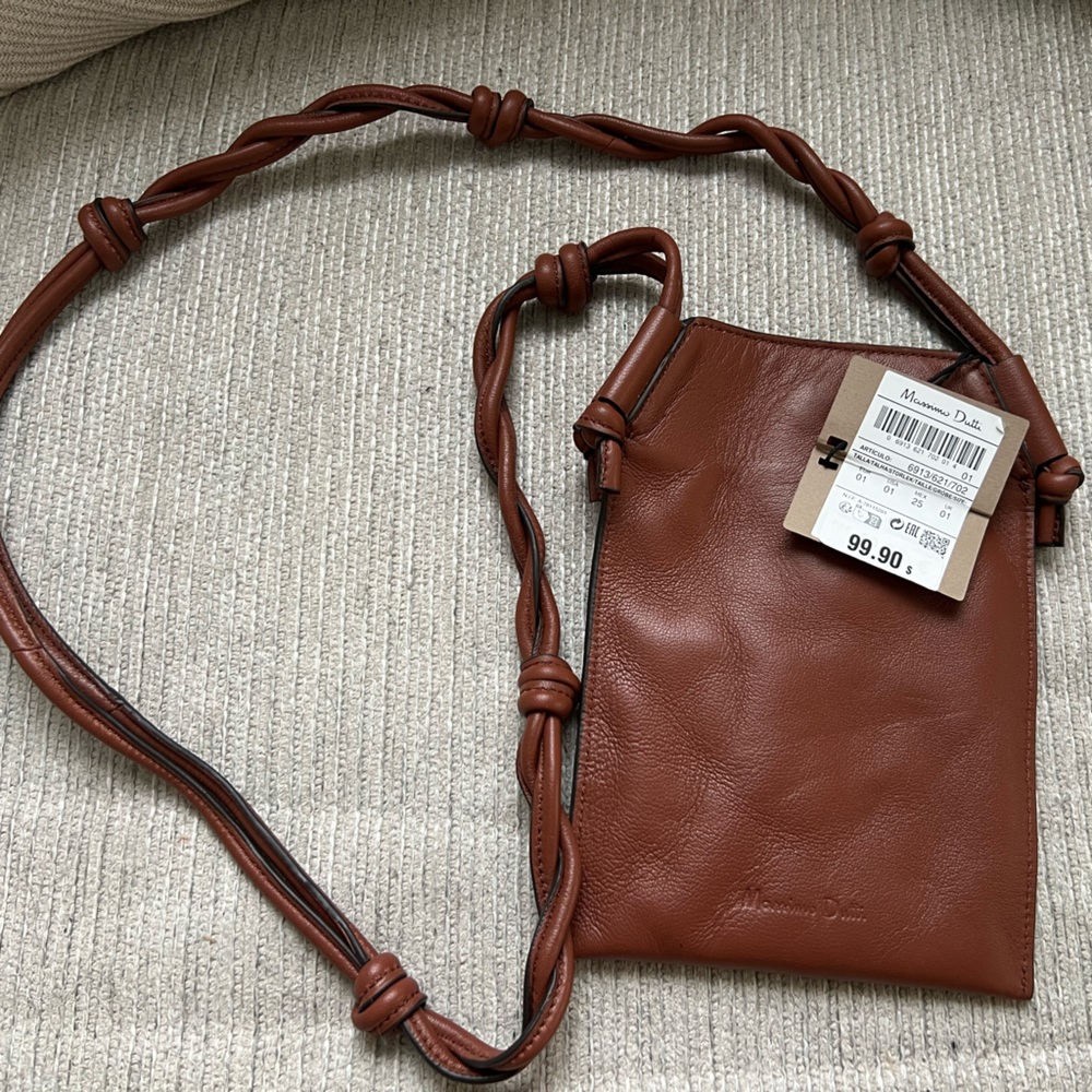 MASSIMO DUTTI Leather Mini Crossbody Bag with Woven Strap